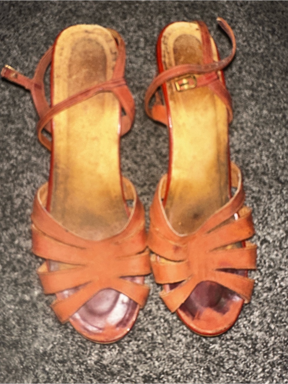 Sbicca coral Red Leather Strappy Open-Toe wedge Sandals 10M  Summer 2 inch